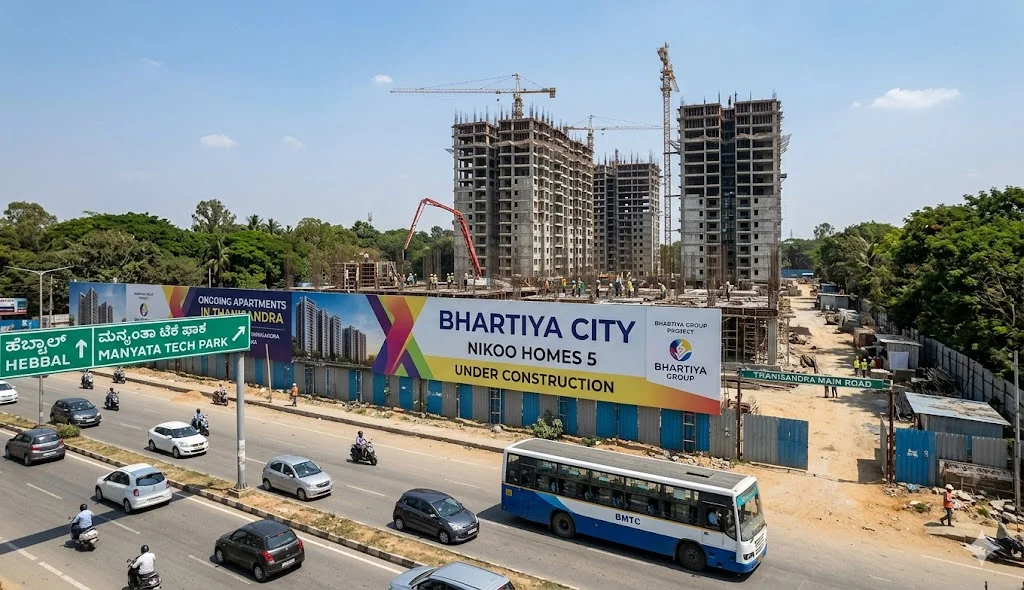 Under-construction residential apartment projects in Thanisandra North Bangalore showing proximity to major IT corridors.